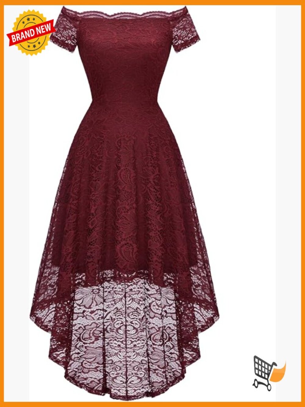 Off Shoulder Lace Cocktail Dress Hi-Lo A-Line Swing Formal Party